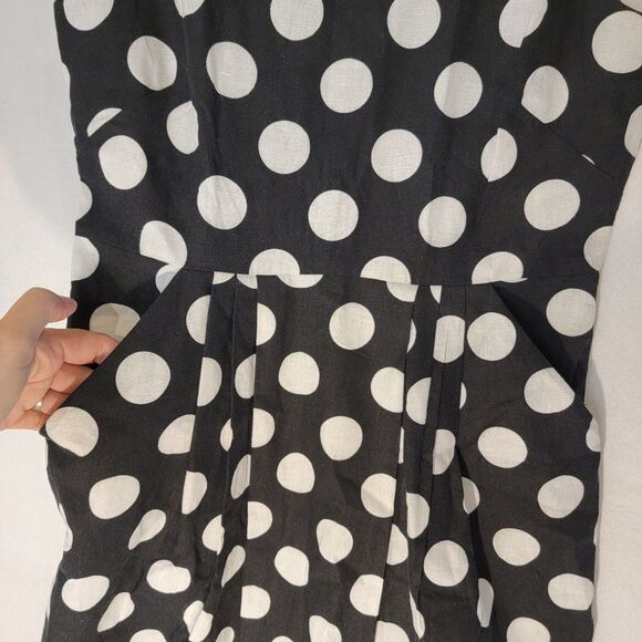 Modcoth Fever London Linen Sleeveless Midi Dress Womens 8 Polka Dot Black White - Picture 4 of 13